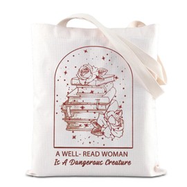 Bookish Librarian Gift A Well Read Women Is A Dangerous Creature Tote Bag Book Lover Gift Readers Gift (Dangerous Creature CA)