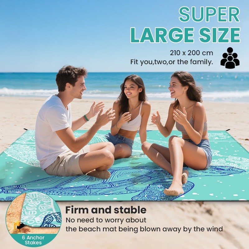 Ainiv Beach Blanket Beach Mat, Large Picnic Blanket 210 x