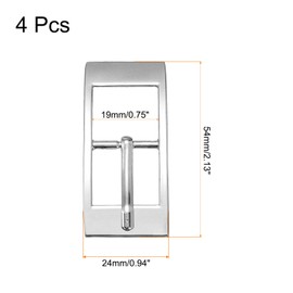 sourcing map Metal Roller Buckle, 4Pcs 0.75 Inch Single Prong Belt Buckle Rectangle Center Bar Buckles for Leather Craft Accessories Belt, Silver