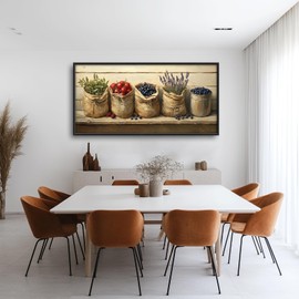 Kitchen Wall Art, Colorful Fruit Pictures Wall Decor, Farmhouse Spices Canvas Prints Painting, Large Framed Artwork For Kitchen Bathroom Living Room Office Bedroom 60"x 30"