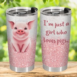 34HD Pig Gifts, Glitter Pig Tumbler with Lid 20 oz Stainless Steel, Pig Cup, Just A Girl Who Loves Pig Mug, Piggy Gifts, Pig Lovers Gifts for Women