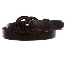 Women's Double Round Self-covered Vintage Distress Casual Leather Jean Belt, Black | l 36"-38"