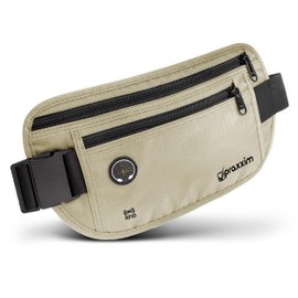 praxxim The Bum Bag for Travel, Theft-Proof with RFID Protection, Extra Flat Bum Bag Can Be Worn Under Clothes, Waist Bag, Travel Bum Bag, Money Belt for Men and Women, beige, Flat fanny pack for men