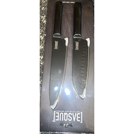 basque Santoku And Chef' Knife Set Matt Black Non-stick Basque Precision Edge Coating