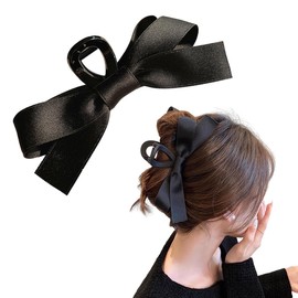 BETHYNAS Big Bow Hair Claw Clip, Nonslip Bow-knot Hair Claw Barrette for Thick Thin Hair, Black Strong Hold Catch hair Barrettes, Party Hair Clip Accessory for Women (A - Black bow)
