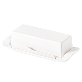 Small Bamboo Fiber Butter Dish, Modern Design with Cutting Marks Butter Knife Slot, One Butter Stick Butter Dish with Lid and Knife, Dish Washer Safe Butter Holder for Fridge & Countertop. (off-white)