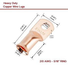 2/0 AWG 5/16" Stud (25 pcs.), Heavy Duty Battery Ring Terminal, 00 Gauge Connectors, 2/0 Copper Wire Lugs, Copper Ring Terminals, Battery Cable Ends, Tubular Ring Terminal Connectors