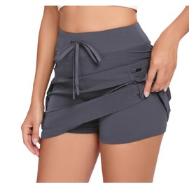 Timuspo Women's Quick-Drying Cargo Skort Skirt High Waist Golf Skirts with Zip and Pockets Tennis Sports Skirt, gray, L