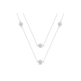 AFFY Sterling Silver Bezel Set Yard Station Chain Necklace Women 3MM Round Cubic Zirconia, Sterling Silver White Gold, Cubic Zirconia