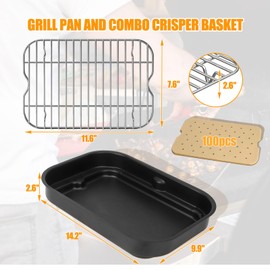 Grill Roast Rack and Cooking Pot for Ninja Foodi FG551/DG551/DG651 Smart XL Indoor Grill Accessories, Stainless Steel Air Fryer Rack & Non-Stick Grill Pan Replacement & 100 Pack Air Fryer Liners