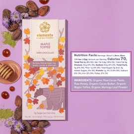 Elements Truffles Maple Toffee w/Moringa - Heavy Metal Tested- Dairy Free Chocolate Bars - Paleo, Gluten Free, Non-GMO, Raw, Organic Chocolate - Ayurveda Inspired Healthy Chocolate Bar - 4 Pack