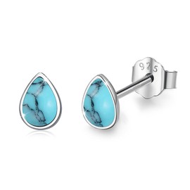 Turquoise Earrings 925 Sterling Silver Stud Earrings Turquoise for Women Teardrop Small Earrings Earrings Turquoise Jewellery for Girls Children, Sterling Silver, Turquoise