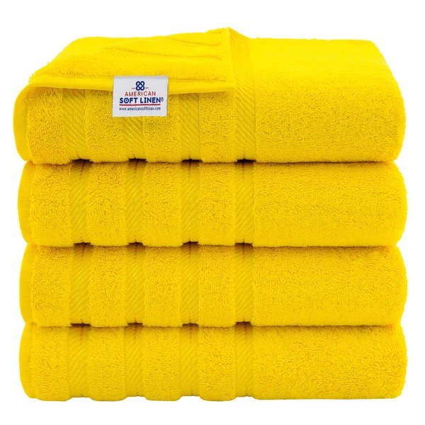 American Soft Linen Luxury 4 Piece Bath Towel Set, 100% Turkish Cotton Bath Towels for Bathroom, 27x54 in Extra Large Bath Towels 4-Pack, Bathroom Shower Towels, Yellow Bath Towels