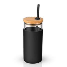 tronco 20oz Glass Tumbler Glass Water Bottle Straw Silicone Protective Sleeve Bamboo Lid - BPA Free