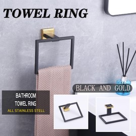 GERZWY Bathroom Hardware Hand Towel Holder SUS 304 Stainless Steel Towel Ring for Bath Kitchen Garage Heavy Duty Wall Mounted (Black & Gold) JG1906-BD