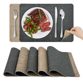 KitchenBoss Place Mats Washable Placemats Washable Place Mats Set of 6 Heat Resistant Place Mats Non-Slip Double-Sided Place Mats (Grey Apricot) 43 x 30 cm