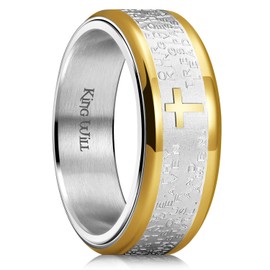 King Will Stainless Steel Spinner Wedding Band for Men-8mm Black Golden Plated Lord's Prayer Cross Ring Bible Engraved Wedding Ring for Men 9