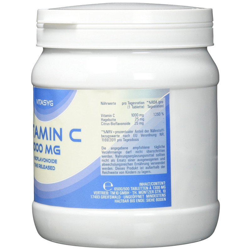 Vitasyg Vitamin C 1000mg + Bioflavonoide, für Immunsystem, Haut, Zähne