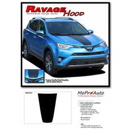 Original Ravage Hood : Compatible with 2013-2018 Toyota Rav4 Hood Blackout Decal Vinyl Graphic Stripes (Fits as Shown) (12WP Gloss Black – Dry Install)