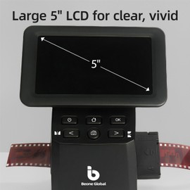 BEONEGLOBAL ClearScan S5 Film Scanner High-Resolution Film&Slide Scanner with 5” LCD – Convert 135, 126, 110 Super8 Negatives and Slides to 24MP Digital JPEG Photos Quickly