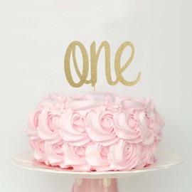 Decoración para tarta para 1er cumpleaños, decoración de tarta con purpurina dorada, decoración para tarta de primer cumpleaños, accesorio de fotos (una decoración de tarta dorada)