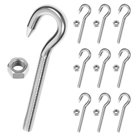 Pack of 10 Screw Hooks M6, 304 Hooks with Thread, Hooks Heavy Duty Dowels, Hanging Items Hook Screw, Wall Screw Hooks, Stainless Steel, Ceiling Hooks for Screwing Hammocks, Awnings, Hanging Chairs