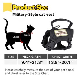 Tactical Cat Harness and Leash Set Soft Mesh Adjustable Large Cat Vest with Rubber Handle Easy to Control for Large Cat Small Dog Outdoor Walking