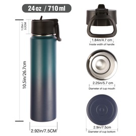 Volhoply - Botella de agua aislada de 24 onzas con tapa de popote, botellas deportivas de boca ancha de acero inoxidable con asa, termo de doble pared al aspiradora para mantener el frío, tazas térmicas reutilizables de viaje para soporte (noche oscura, 