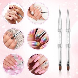 cobee 2 piezas de doble punta francesa cepillo de gel duro, cepillo de gel constructor de uñas, delineador de cepillo para diseño profesional de uñas