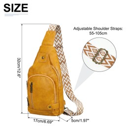 DTGN PU Leather Sling Bag Crossbody Backpack - 6.69"x12.6" (LXH) Good for Women Men Hiking Travel - Multipurpose Casual Packs Shoulder Yellow