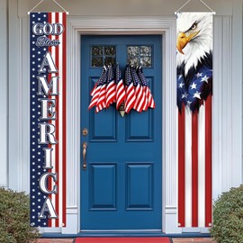 11th of November God Bless America Patriotic Eagle Porch Banner Veterans' Day Decoration Memorial Day American Flag Stars Stripe Front Door Decorative Hanging Welcome Banner Home Outdoor Yard Decor