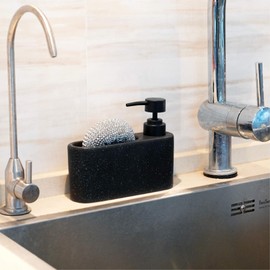 SEICASAYA Kitchen Soap Dispenser with Sponge Holder, 8.5 oz Ceramic Dish Soap Dispenser Set with Scrubber, Counter Organization (Black)