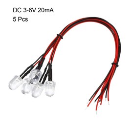 uxcell 5Pcs 10mm Pre Wired LED, White DC3-6V Clear Lens, Light Emitting Diodes