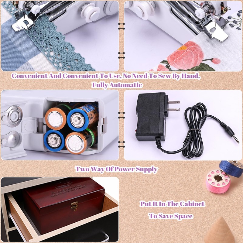 Handheld Sewing Machine, with Elegant Wooden Sewing Box and 153-Piece