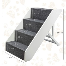 Arf Pets Wood Dog Stairs, 4 Levels Height Adjustment Wide Pet Steps, Foldable, White