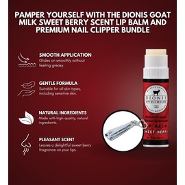 Dionis Goat Milk Lip Balm Bundle - Infused with Shea Butter & Coconut Oil - Repair Chapped Lips - Enriched with Natural Vitamins - Goat Milk Chapstick - Dionis Chapstick - Sweet Berry Scent - 0.28 oz