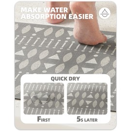 Color G Stone Bath Mat, Non-Slip, 44 x 76 cm, Boho Bath Mat, Quick-Drying, Absorbent Bath Mat, Non-Slip, Washable, Extra Thin and Absorbent Shower Mat, Grey