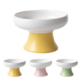 Ceramic Raised Cat Food Bowl - Whisker Friendly, Reduced Neck Burden, Anti Vomiting Cat Bowl for Indoor Cats, Kitten and Samll Dog (Yellow)