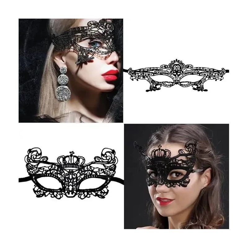 6pcs Máscara Para Mujer Encaje Carnaval Mardi Gras Disfraz Negro