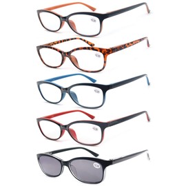OLOMEE Reading Glasses Women 5 Pack Colorful Womens Sun Readers Glasses 1.25 Comfort Spring Hinge Lightweight Read Outdoors