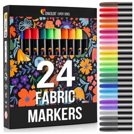 Zenacolor 24 Fabric Markers Pens Set - Non Toxic Fabric Paint Fine Point Textile Marker Pen