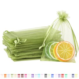 100pk Army Green Organza Gift Bags,7x9cm Small Organza Favor Bags,Wedding Jewelry Pouches with Drawstring,Mesh Candy Favour Bag Party Sweet Bags for Birthday,Wedding,Christmas,Gift Wrapping