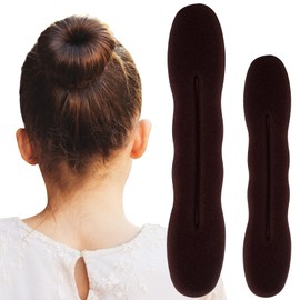 Pndeyo 2pcs Hair Bun Maker for Women, Non-Slip Hair Bun Shaper Curler, Lazy Sponge Bun Updo Hair Styling Accessories for Long Thin Curly Straight Wavy Hair- Brown