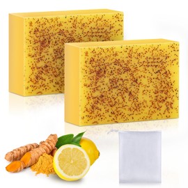 Urrznp Kojic Acid Soap, Natural Lemon Turmeric Soap Bar with Vitamin C for Dry Sensitive Skin, Turmeric Soap for Face, Body Hands 2 Bars