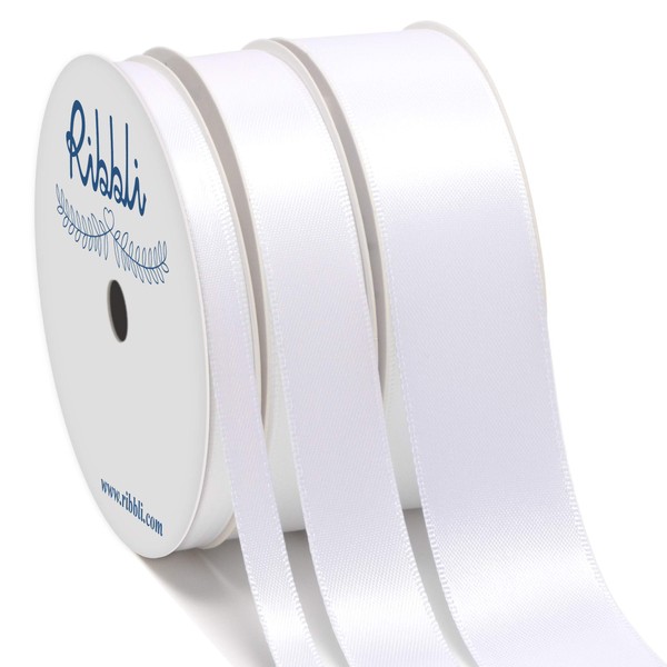 Ribbli 3 Rolls Double Faced Solid Satin White Craft Ribbon,Total