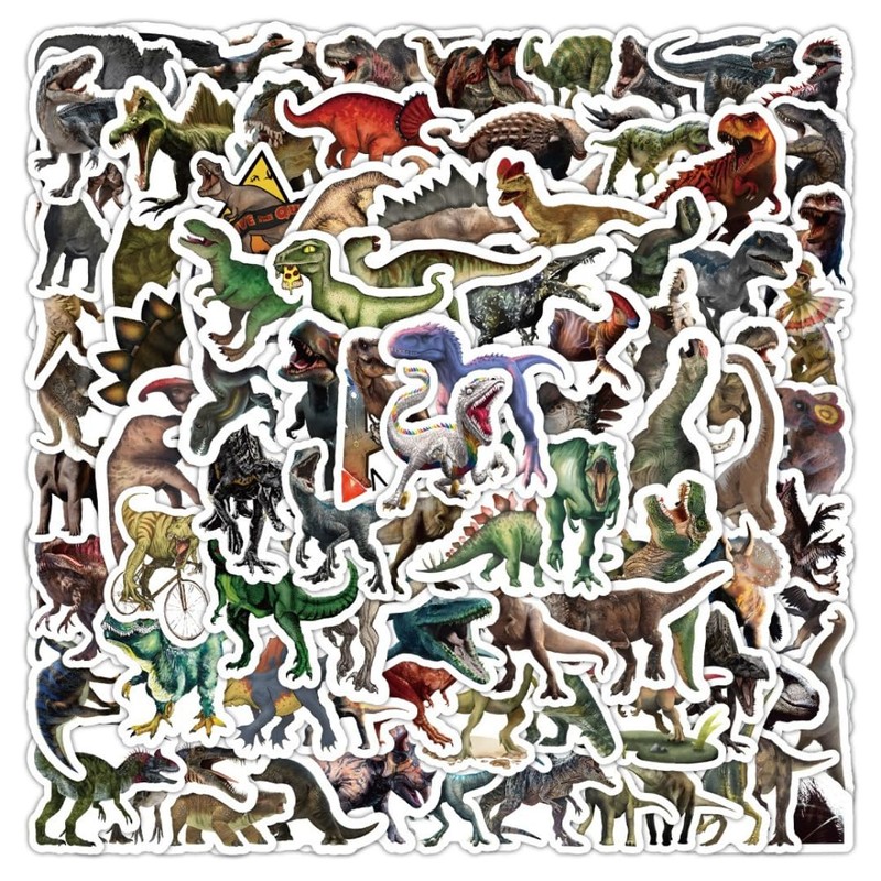 [Set of 100] Realistic Dinosaur Sticker Set, Tyrannosaurus, Triceratops, Ancient