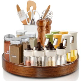 11" Lazy Susan Turntable Organizer, Wooden Lazy Susan for Cabinet, Dining Table, Bathroom, Pantry, Kitchen Countertop, Coffee Bar Storage Home Decor
