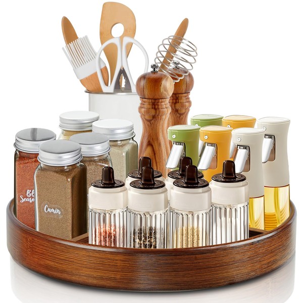11" Lazy Susan Turntable Organizer, Wooden Lazy Susan for Cabinet,