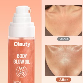 Body Glow Oil, Broad Spectrum SPF 45, Sunscreen Body Oil with Rose Gold Mica & Coconut, Sun Shield Glow Moisturizer, Moisturizing Lightweight Non-Sticky Summer Essential, 3.38 fl oz