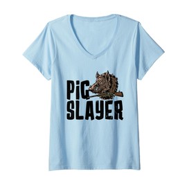 Womens Pig Slayer Wild Pig Wild Boar Pig Wild Hog Hunting V-Neck T-Shirt